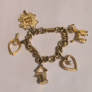 Gold Charm Bracelet with Heart and Animal Charms